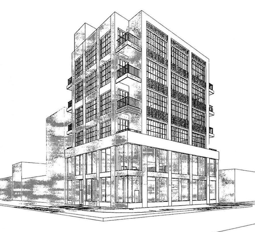 A sketch of the soon to be new apartment building at 1123 W Randolph in Chicago's West Loop