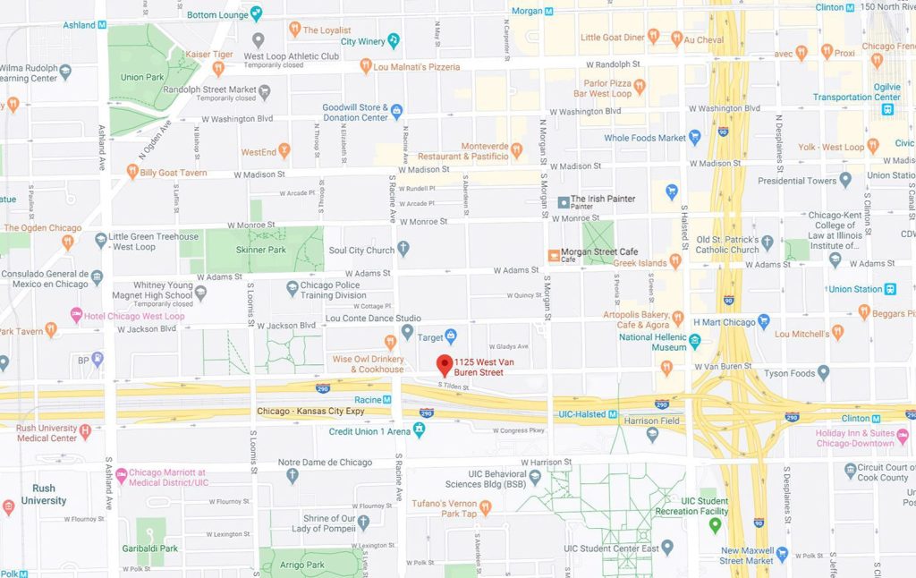 A map of the neighborhood surrounding 1125 W Van Buren in Chicago's West Loop neighborhood