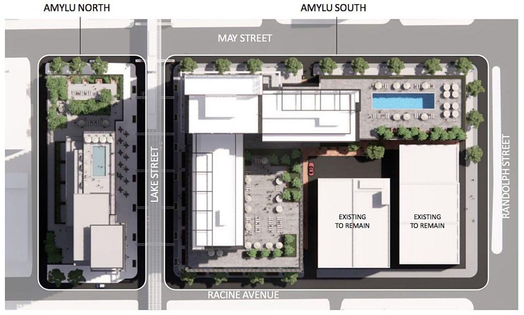 Birds eye view of the proposed downtown Chicago apartments Amylu