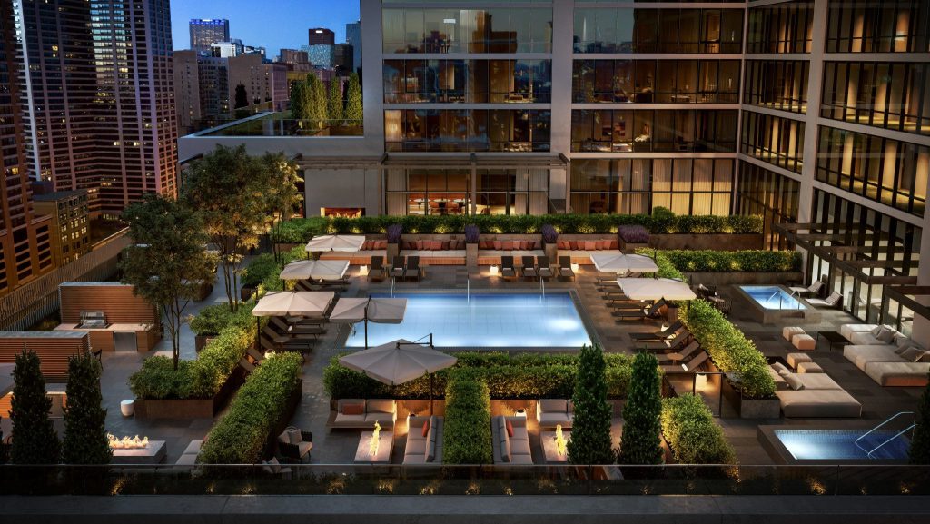 Rendering of rooftop terrace at NEMA Chicago