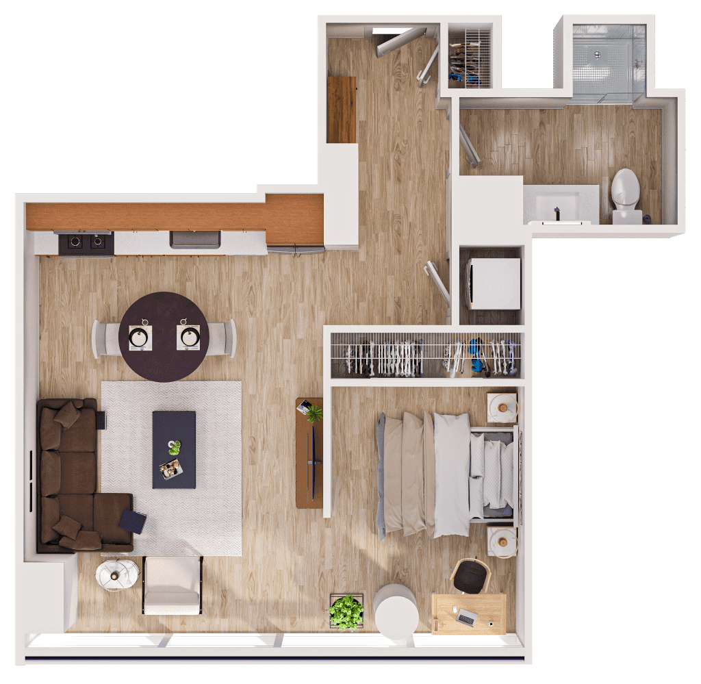 Studio floorplan at 1400 Wabash.