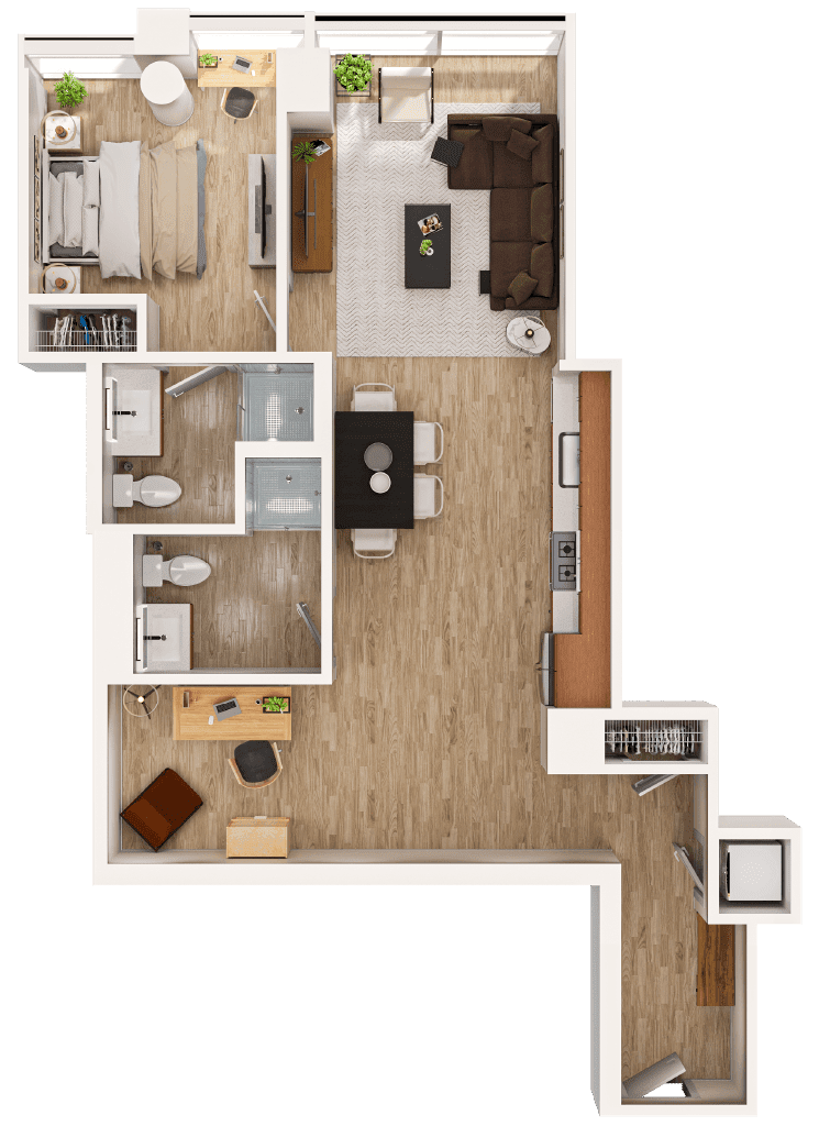 One bedroom floorplan at 1400 Wabash.