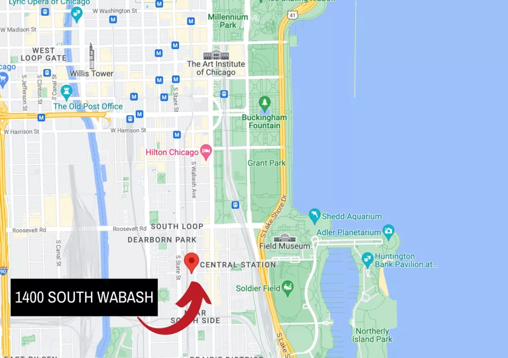 Street map of the area around 1400 Wabash.