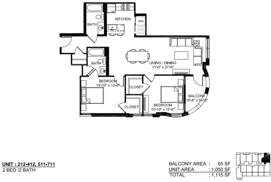 A floor plan from a new apartment at North Park Pointe in Chicago's Old Town neighborhood