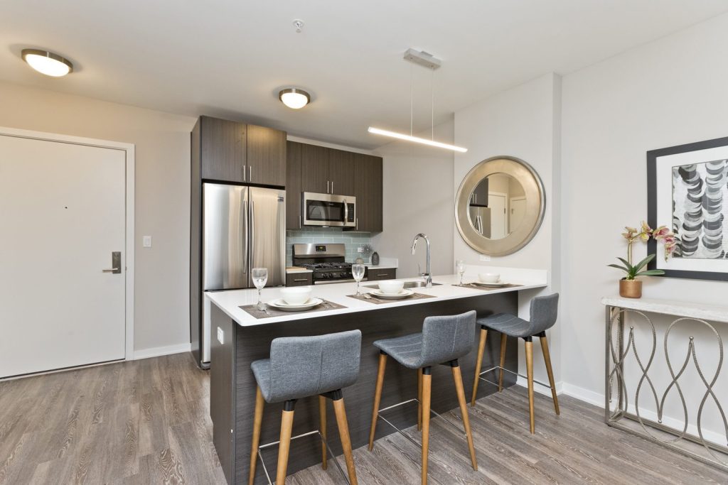 An open concept kitchen at North Park Pointe in Chicago's Old Town