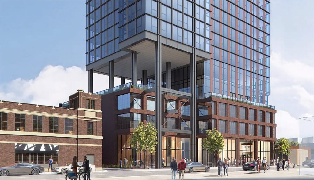 Rendering of a proposed luxury apartment complex at 160 N. Morgan in Chicago’s West Loop