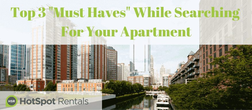 Top 3 "Must Haves" While Searching For your Apartment Text with City View Banner