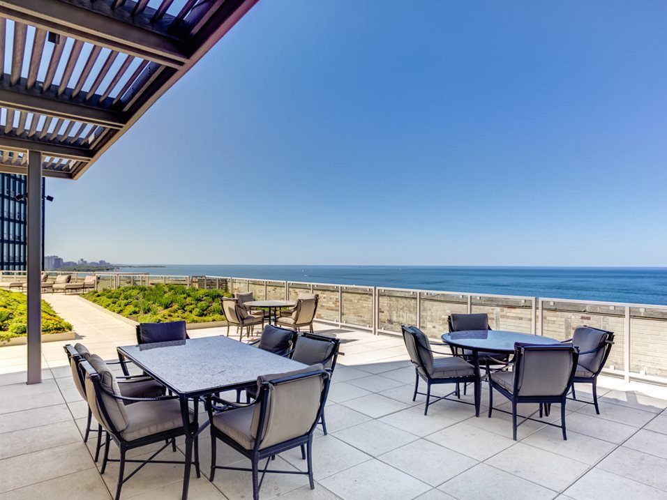 The deck at luxury apartments 850 Lake Shore in Chicago's Gold Coast