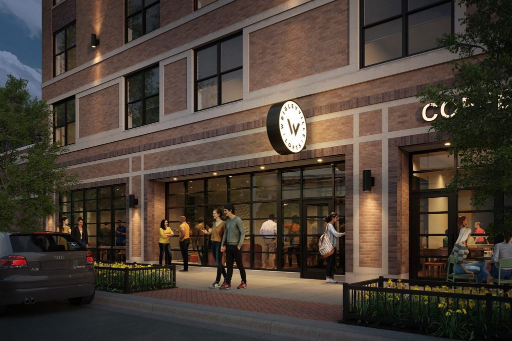 A rendering of the soon-to-open Wrigleyville Lofts in Chicago's Lakeview neighborhood