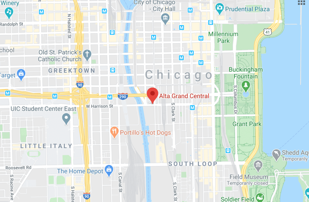 Map of the neighborhood around Alta Grand Central Apartments in Chicago's South Loop