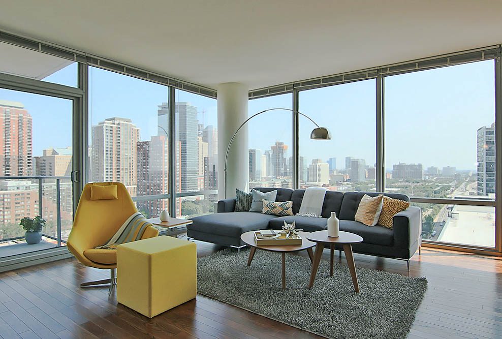 Model Living Room at Burnham Pointe Luxury Apartments