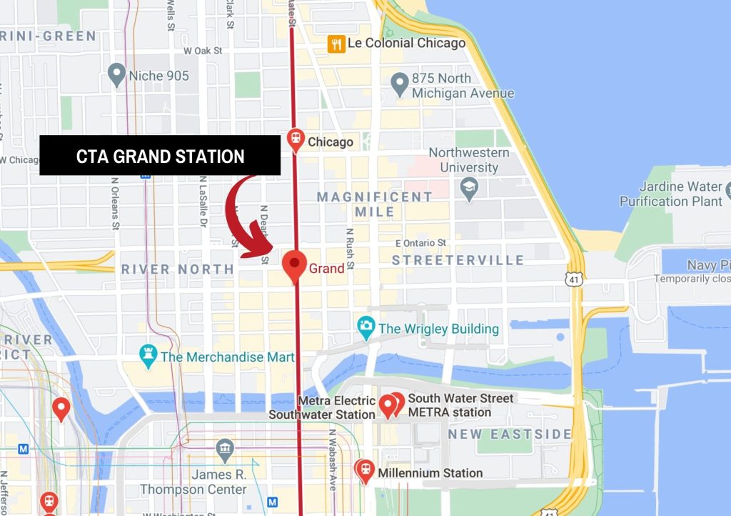 A map of the CTA Grand Station near the Streeterville neighborhood