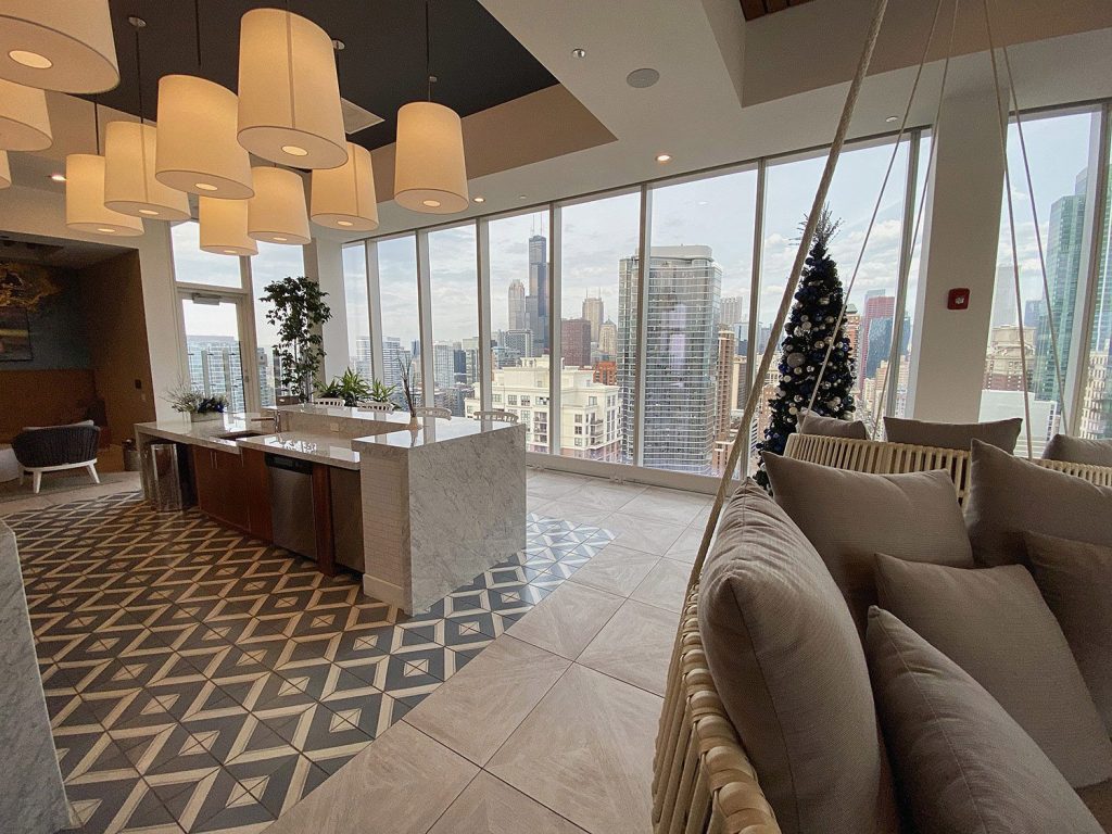 The skylounge at Eleven40 apartment high-rise in Chicago’s South Loop