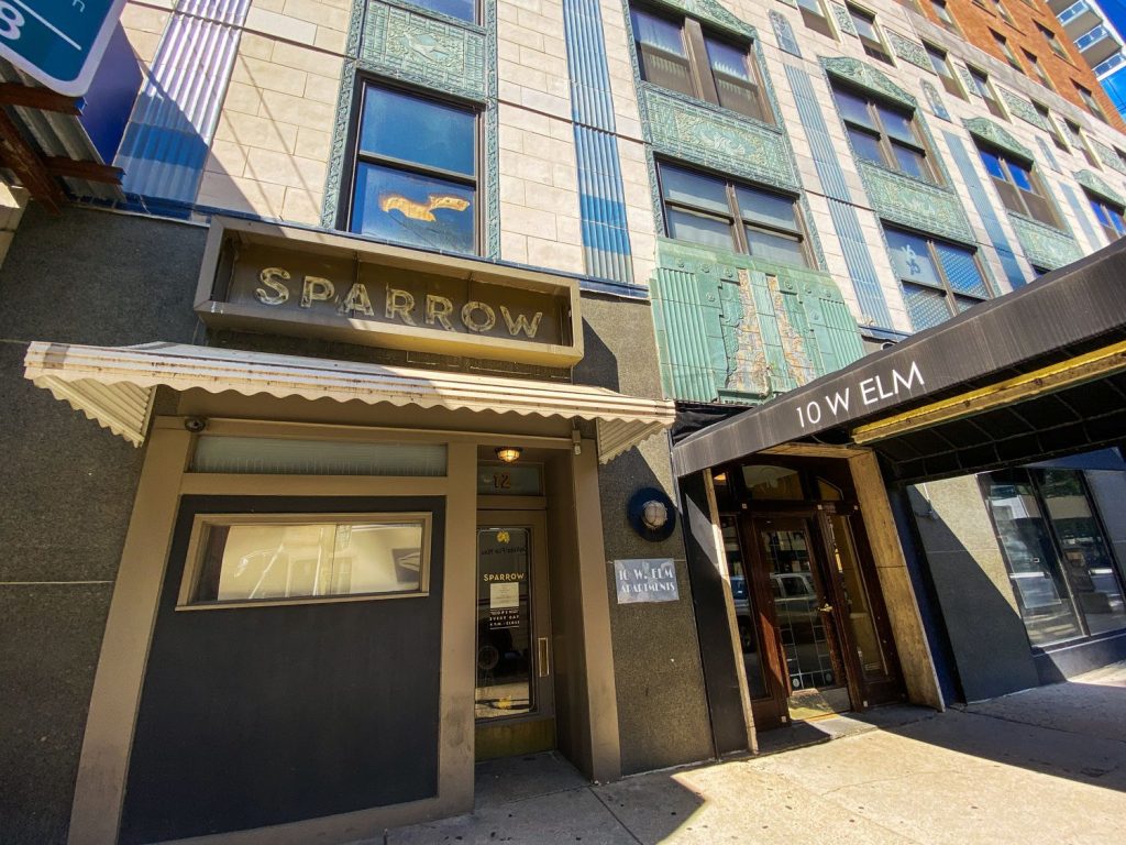 The exterior of Sparrow on Elm Street in Chicago's Gold Coast neighborhood