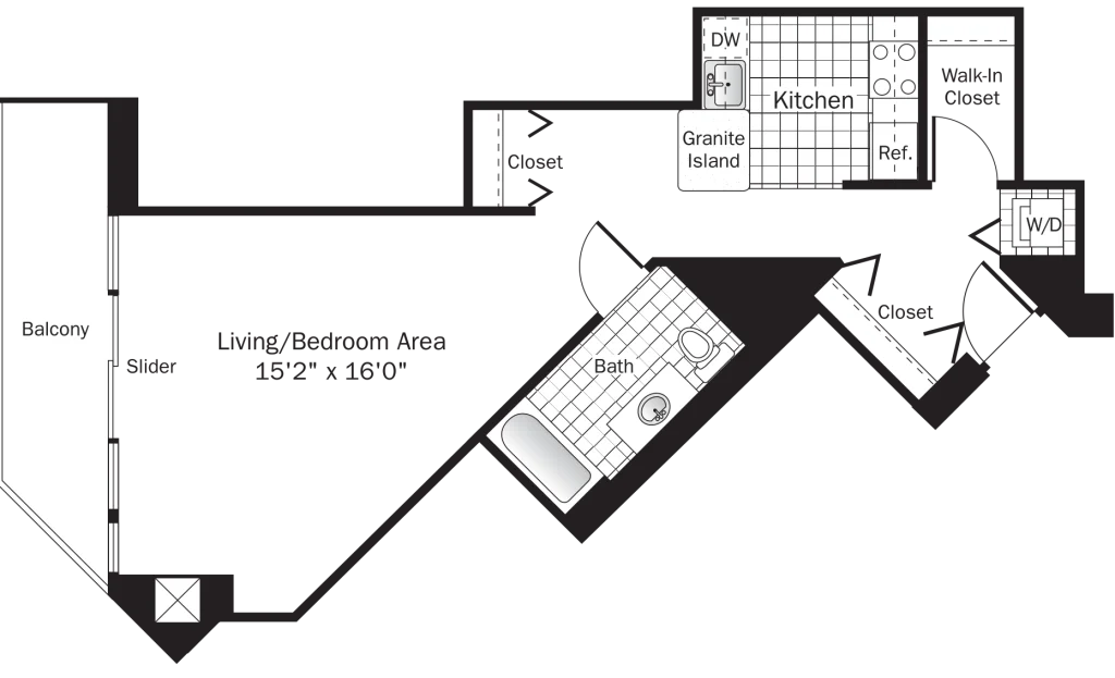 A Grand Plaza Apartments studio apartment floor plan 