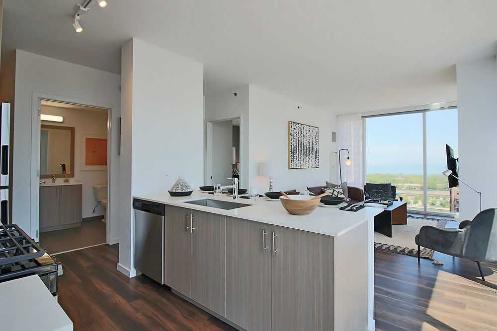 Kitchen and Living room with view