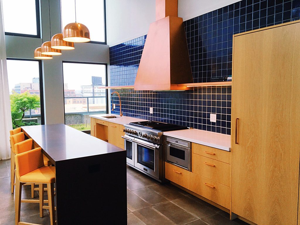 A kitchen space inside Landmark apartments in Chicago's West Loop