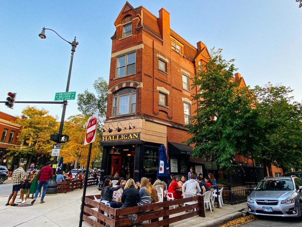 The exterior at Halligan bar in Chicago's Lincoln Park
