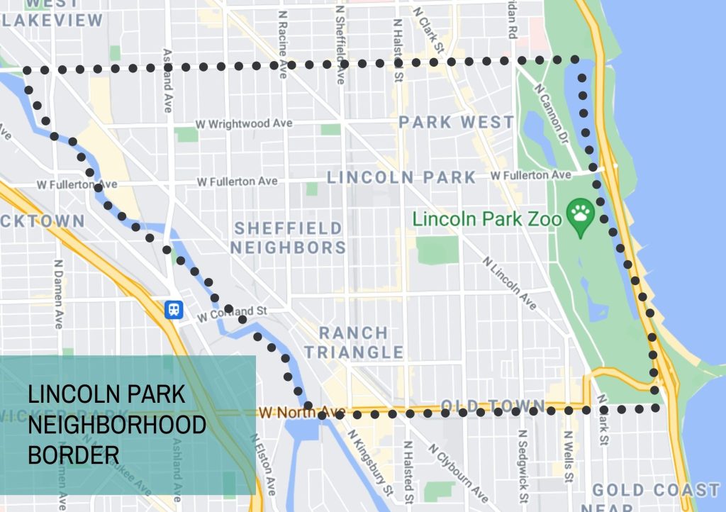 A map of the Lincoln Park neighborhood borders