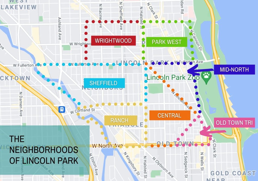 A map that shows the borders of the communities within Chicago's Lincoln Park
