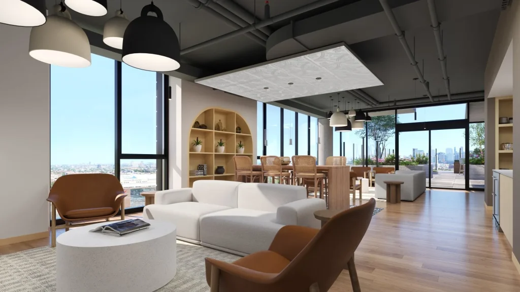 The Lydian apartments library and coworking space in Chicago's Medical District