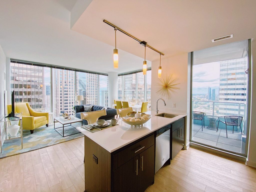 The interior of an apartment at MILA, a high-rise in the Loop