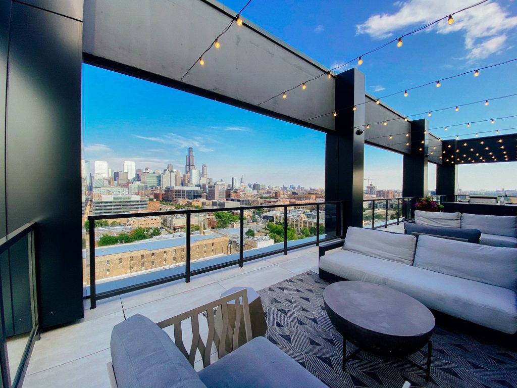 A view from the rooftop at the Mason luxury apartments in Chicago's West Loop
