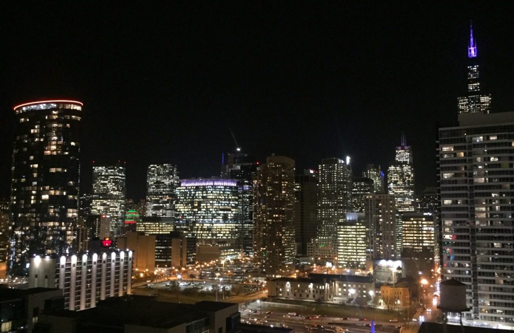 Night time view from West Loop's Milieu