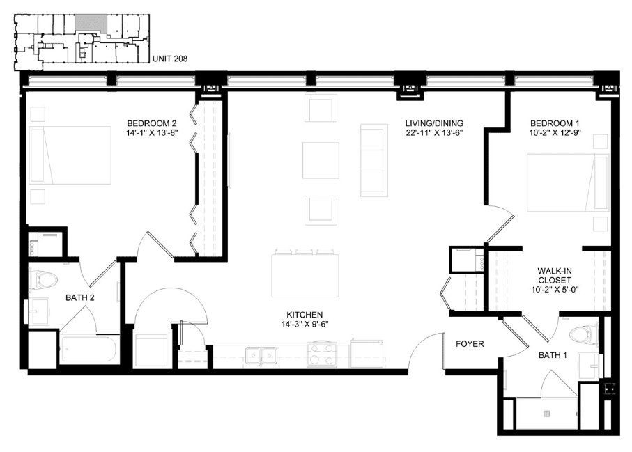 Floor plan 2 Bed at Millennium on Lasalle