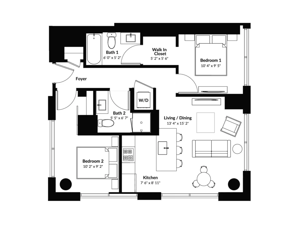 Two bedroom floorplan at Platform 4611.