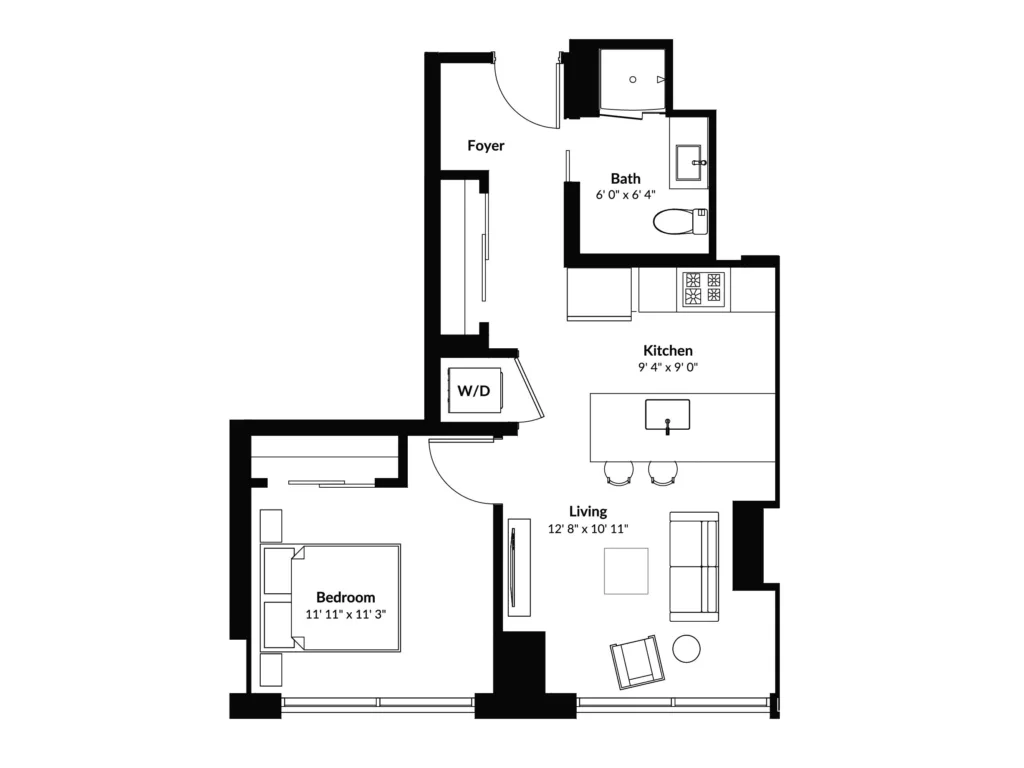 One bedroom floorplan at Platform 4611.