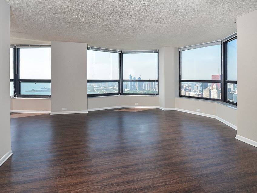 A look at an empty living space inside North Harbor Tower in downtown Chicago