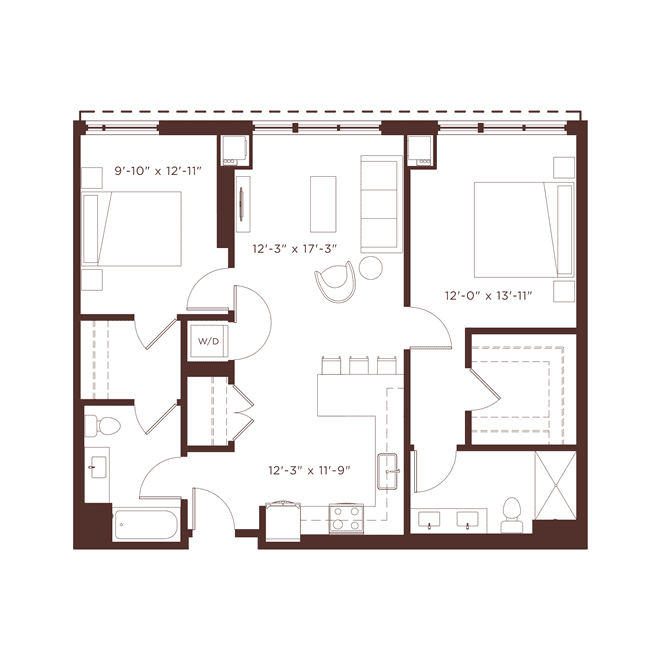 North and Vine Apartments two-bedroom floor plan