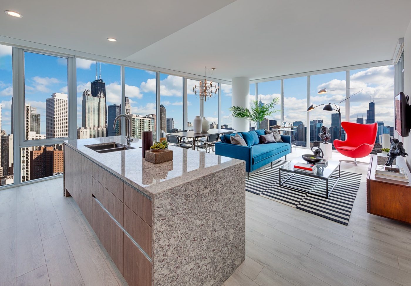 Open Floor Kitchen and Living Room in Old Town Park Apartment