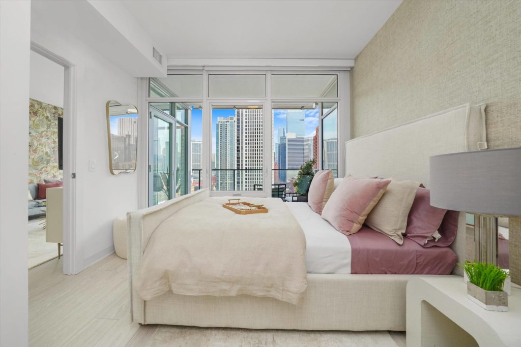 Beautiful bedroom with balcony at Onni Fulton Market.