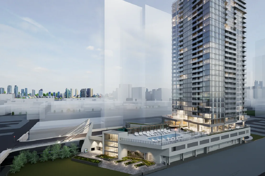 Outside rendering of Onni Fulton market with pool deck.