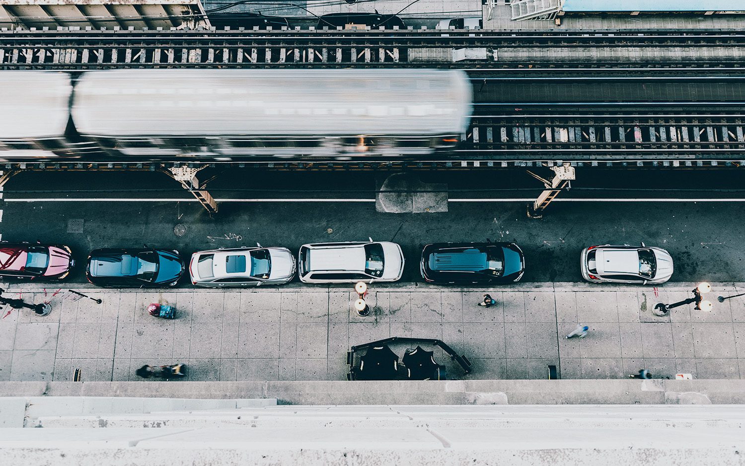 A overhead look at street parking in the heart of downtown Chicago