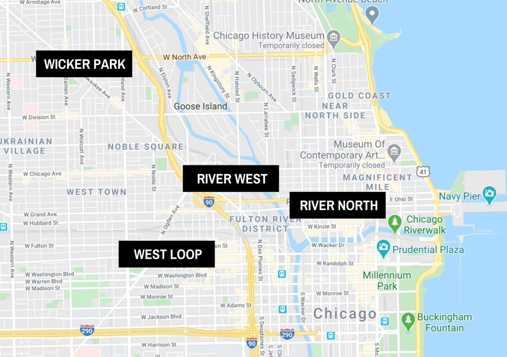 A map of the neighborhoods surrounding River West