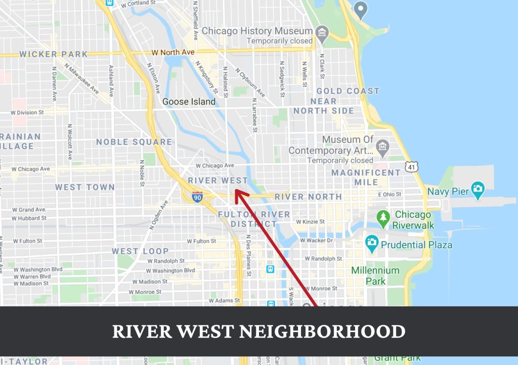 A map of the River West neighborhood in Chicago's downtown
