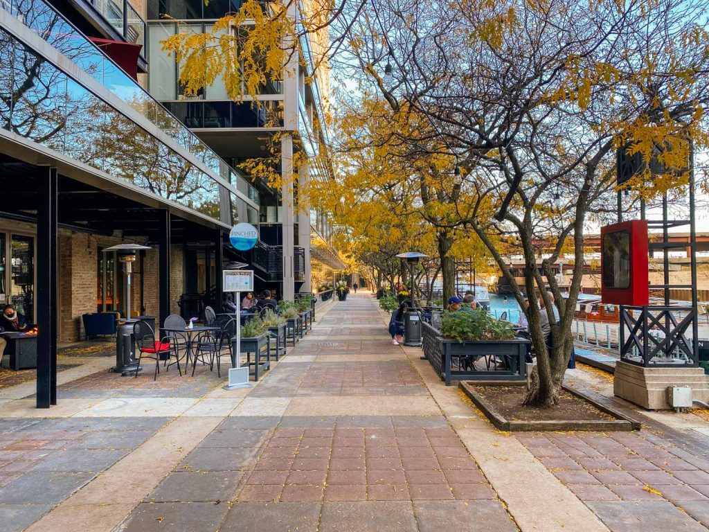 The patio at Pinched on the River in downtown Chicago's Streeterville