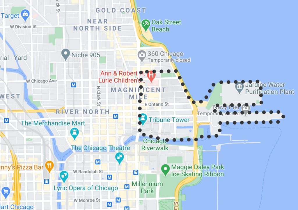 A map of Streeterville's neighborhood boundaries