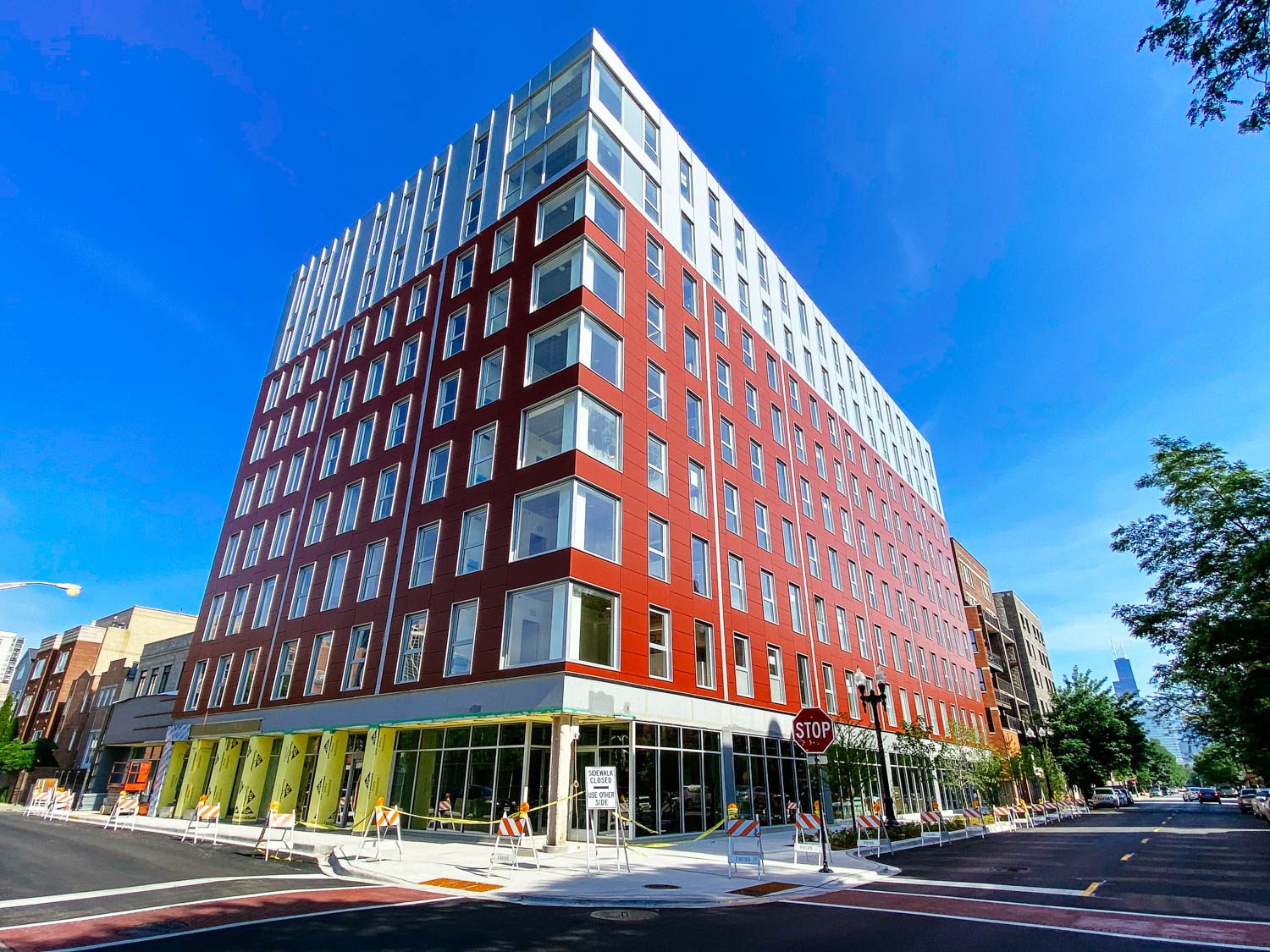 A view of Than Tower, a luxury apartment building in Old Town Chicago