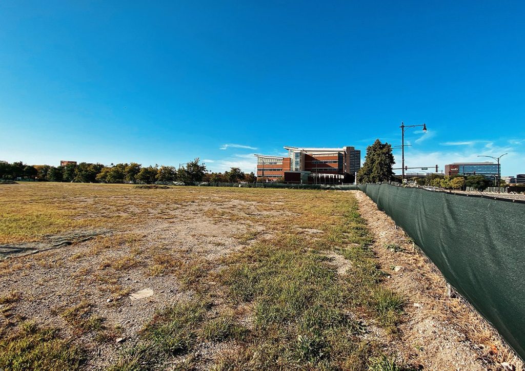 The empty lot where The Gateway apartments will be built new The Gateway apartments in the Illinois Medical District