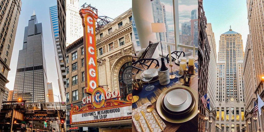 A view of the famous Chicago Theatre sign