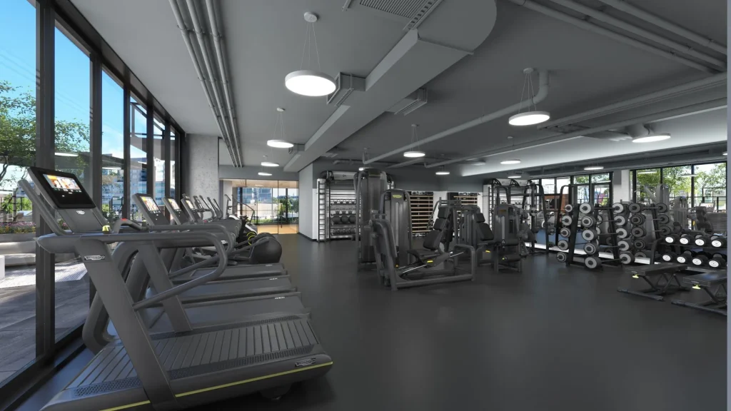 A look at the fitness center in The Lydian apartments in Chicago's Medical District