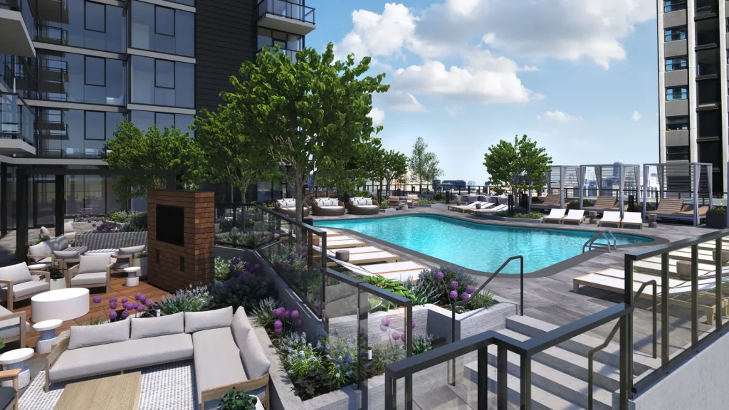 The rooftop pool at The Lydian apartments in Chicago's Medical District