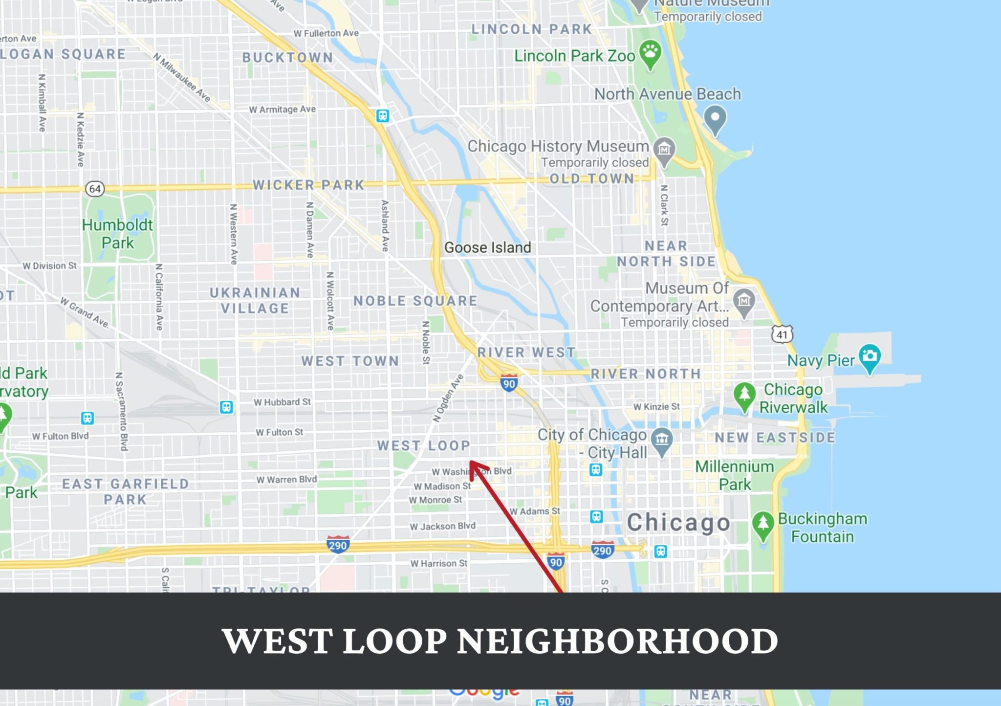 A map of Chicago's West Loop neighborhood